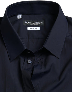 Dolce & Gabbana Navy Blue Slim Fit Formal GOLD Dress Shirt