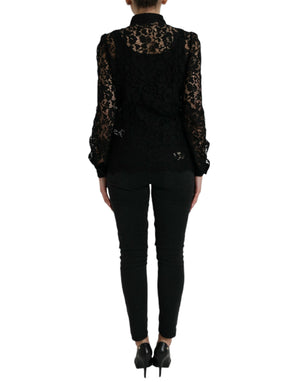 Dolce & Gabbana Black Floral Lace Long Sleeves Blouse Top