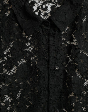Dolce & Gabbana Black Floral Lace Long Sleeves Blouse Top