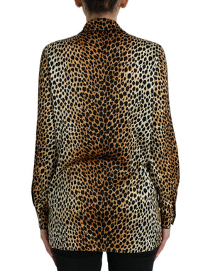 Dolce & Gabbana Brown Leopard Print Long Sleeves Blouse Top