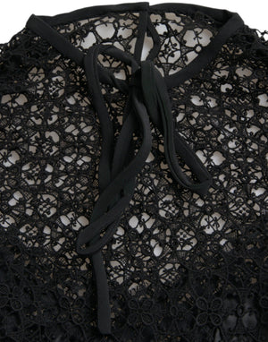 Dolce & Gabbana Black Floral Lace Short Sleeves Blouse Top