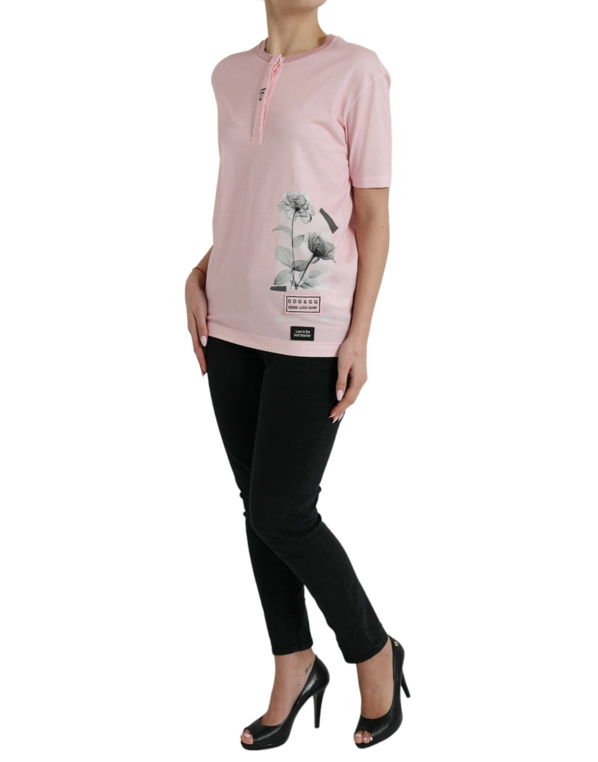Dolce & Gabbana Pink Floral Print Cotton Short Sleeves T-shirt