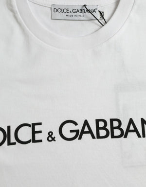 Dolce & Gabbana White Logo Print Cotton Crew Neck T-shirt