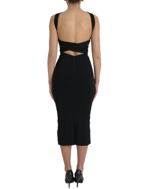 Dolce & Gabbana Black Sheath Halter Sleeveless Midi Dress