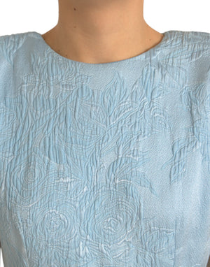 Dolce & Gabbana Light Blue Floral Jacquard Puff Sleeve Mini Dress