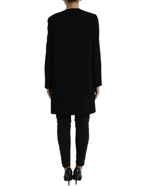 Dolce & Gabbana Black Floral Wool Button Embellished Jacket