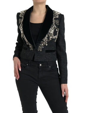 Dolce & Gabbana Black Crystal Embellished Overcoat Jacket