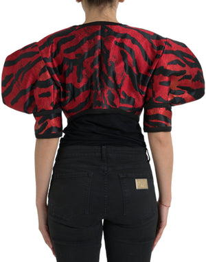 Dolce & Gabbana Black Red Patterned Cropped Coat Jacket