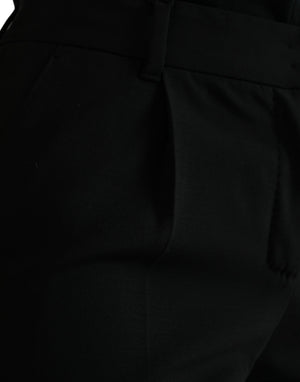 Dolce & Gabbana Black Wool Mid Waist Tapered Pants