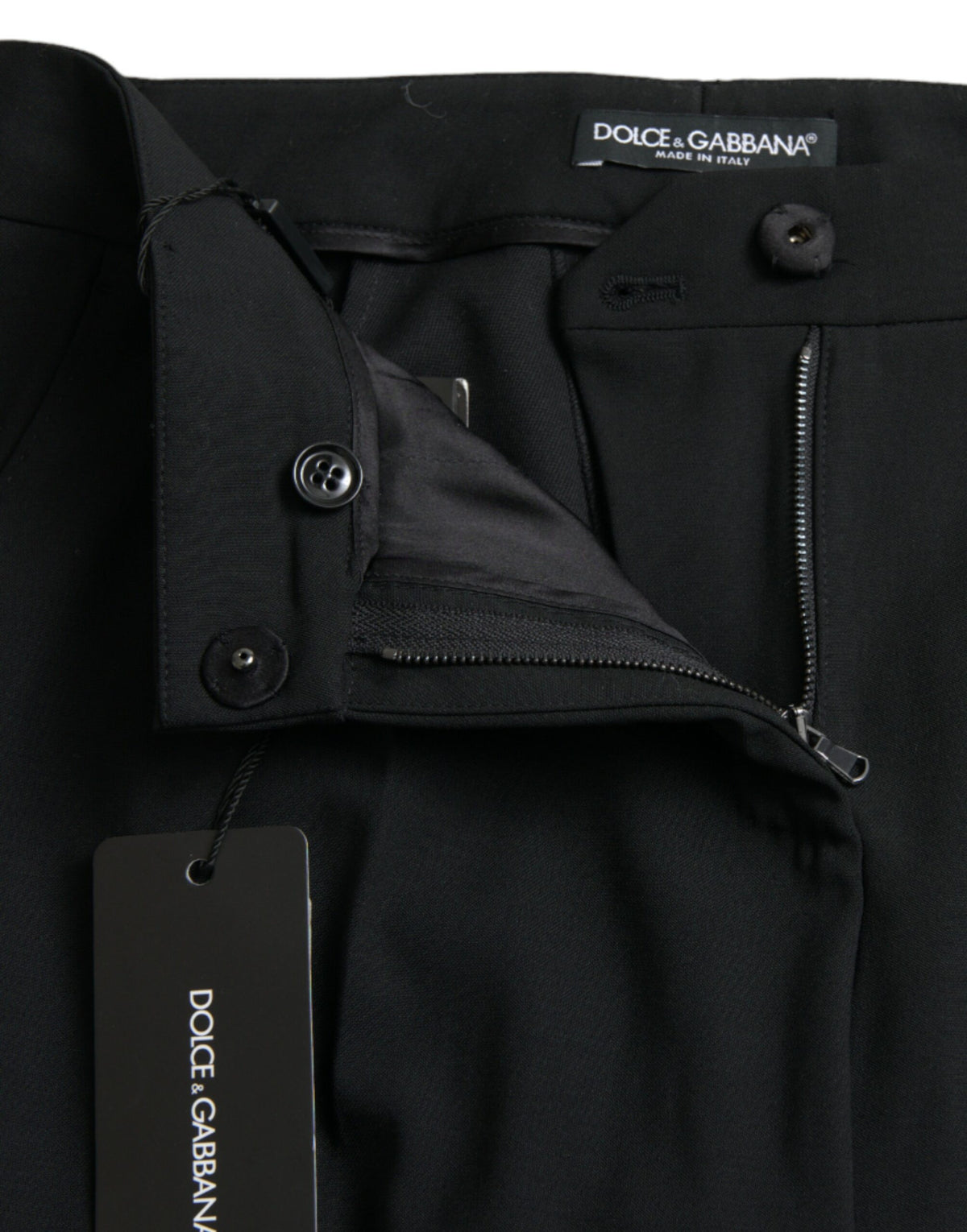 Dolce & Gabbana Black Wool Mid Waist Tapered Pants