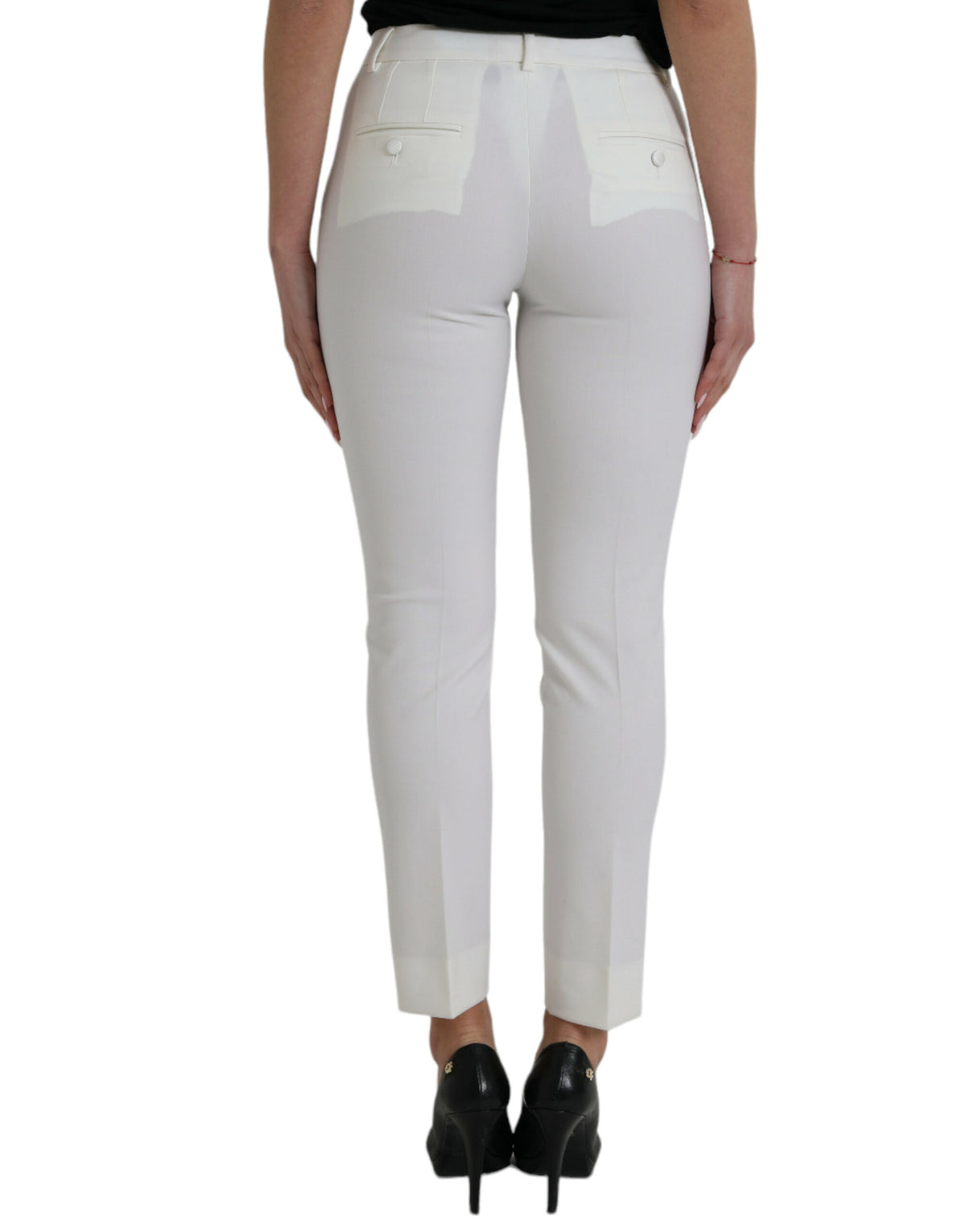 Dolce & Gabbana White Wool Mid Waist Tapered Pants