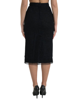 Dolce & Gabbana Black Wool High Waist Pencil Cut Midi Skirt