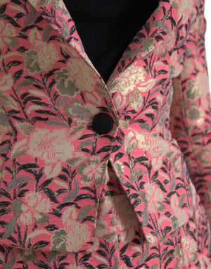 Dolce & Gabbana Pink Floral Jacquard Slim Fit 2 Piece Suit