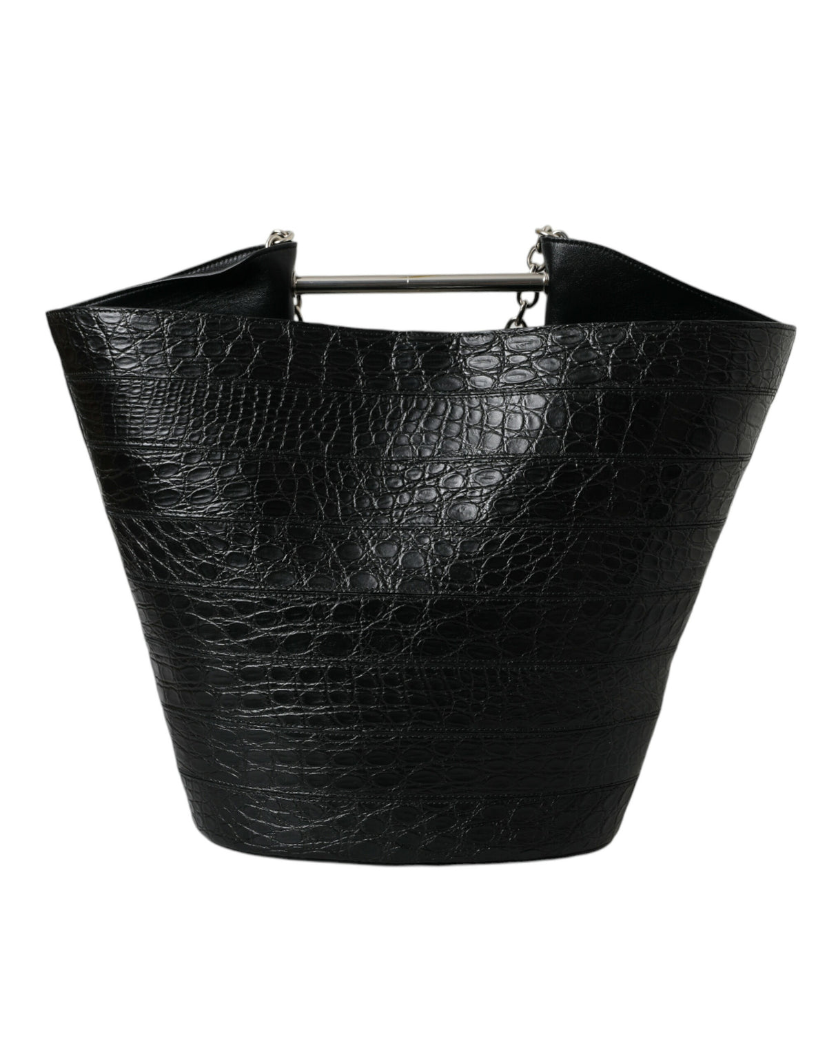 Balenciaga Black Exotic Skin Leather Maxi Bucket Tote Purse Bag