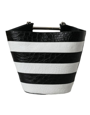 Balenciaga Black White Striped Exotic Skin Leather Maxi Bucket Tote Bag