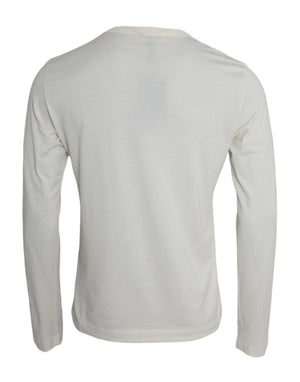 Dolce & Gabbana Off White Cotton Round Neck Pullover Sweater