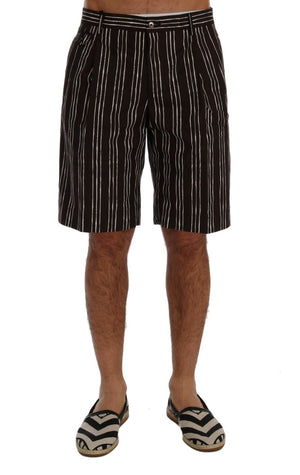 Dolce & Gabbana Bordeaux White Striped Hemp Casual Shorts
