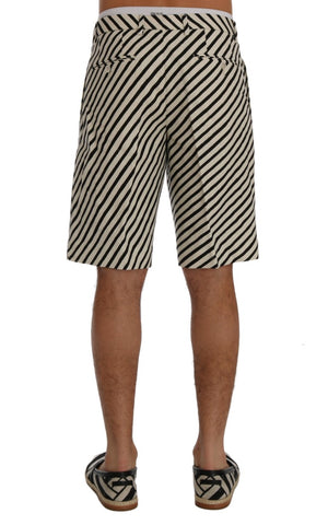Dolce & Gabbana White Black Striped Hemp Casual Shorts