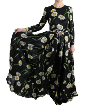 Dolce & Gabbana Multicolor Silk Sunflower Print Long Maxi Dress