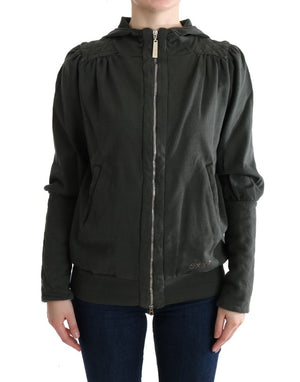 Exte Gray Top Hooded Cotton Zipper Sweater