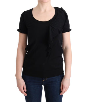MARGHI LO' Black 100% Lana Wool Top Blouse T-shirt