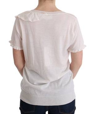 MARGHI LO' White 100% Lana Wool Top Blouse T-shirt