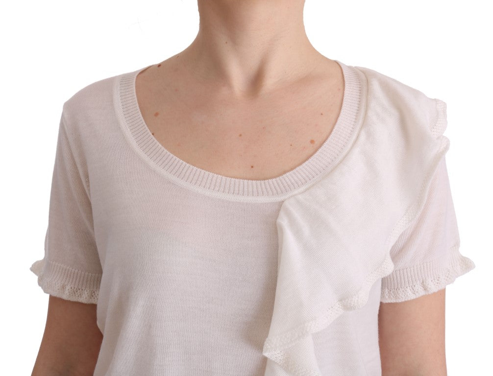 MARGHI LO' White 100% Lana Wool Top Blouse T-shirt