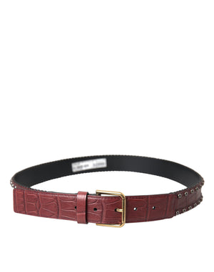 Dolce & Gabbana Brown Alligator Leather Studded Metal Buckle Belt