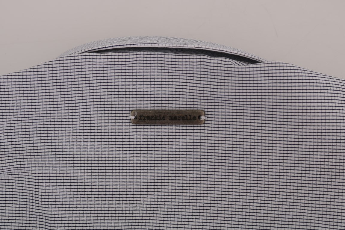 Frankie Morello White Blue Check Casual Cotton Regular Fit Shirt