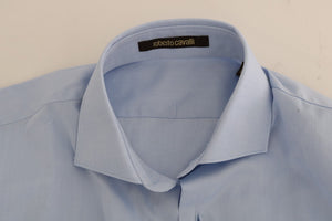 Cavalli Light Blue Cotton Slim Fit Dress Shirt