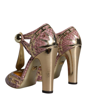 Dolce & Gabbana Pink Gold Leather Pumps T-strap Sandals Shoes