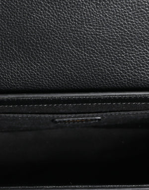 Versace Black Grainy Calf Leather Logo Crossbody Shoulder Bag