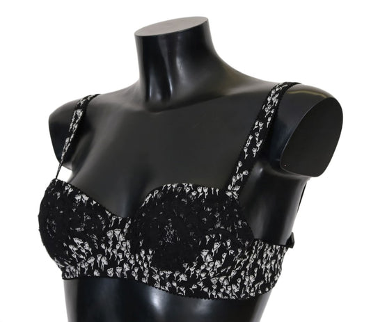 Dolce & Gabbana Black Silk White Lace Stretch Underwear Bra