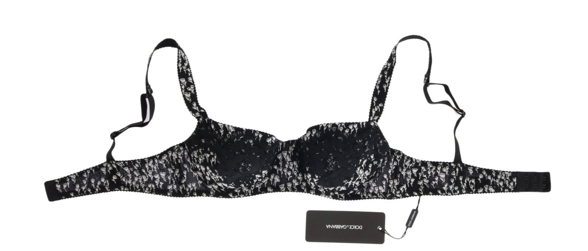 Dolce & Gabbana Black Silk White Lace Stretch Underwear Bra