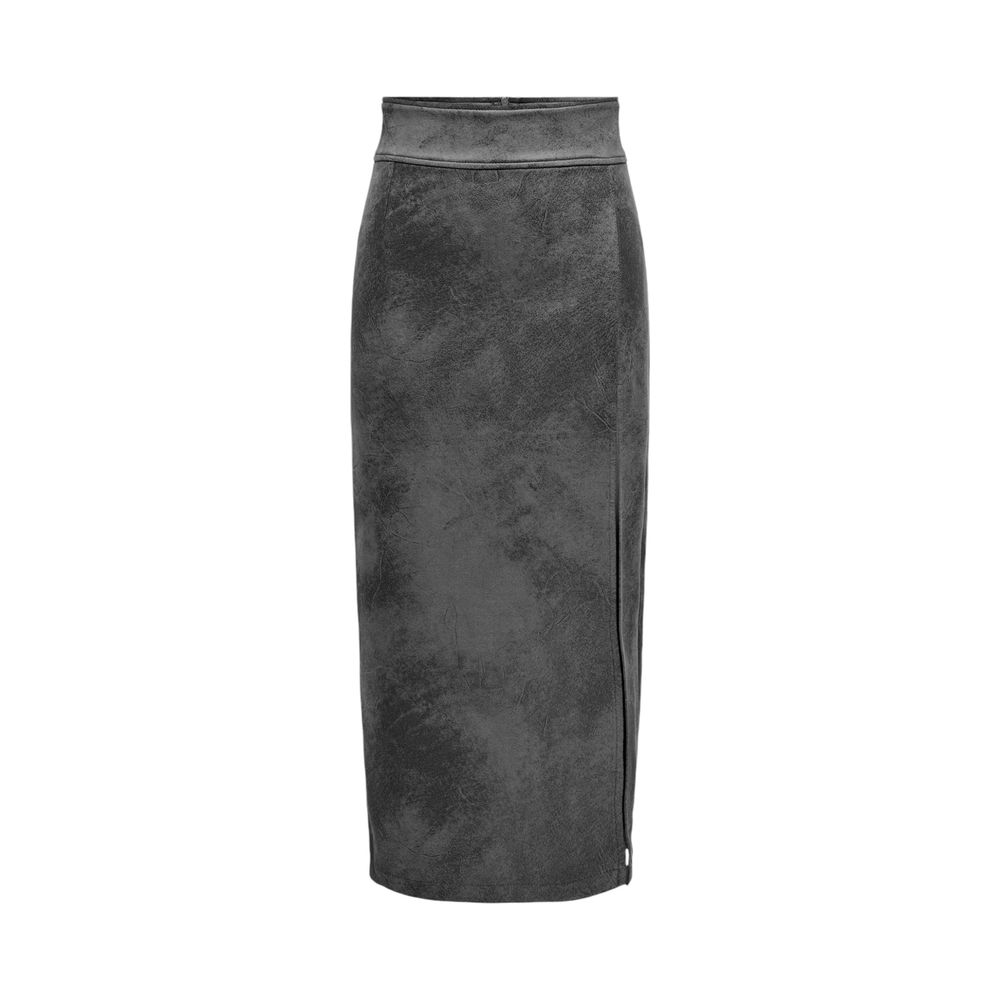 Only Gray Artificial Leather Long Skirt