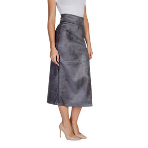 Only Gray Artificial Leather Long Skirt