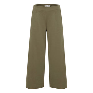 ICHI Green Recycled Polyester Flared Pants