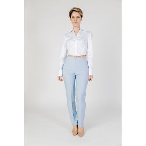 Sandro Ferrone Blue Polyester Dress Pants