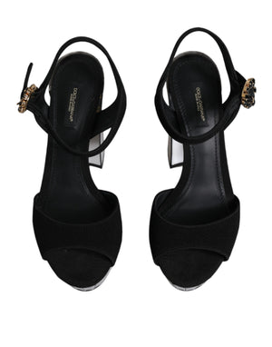 Dolce & Gabbana Black Mirror Heels Platform Sandals Shoes