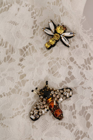 Dolce & Gabbana White Crystal Embellished Lace Blouse