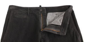 GF Ferre Black Corduroy Cotton Straight Fit Pants