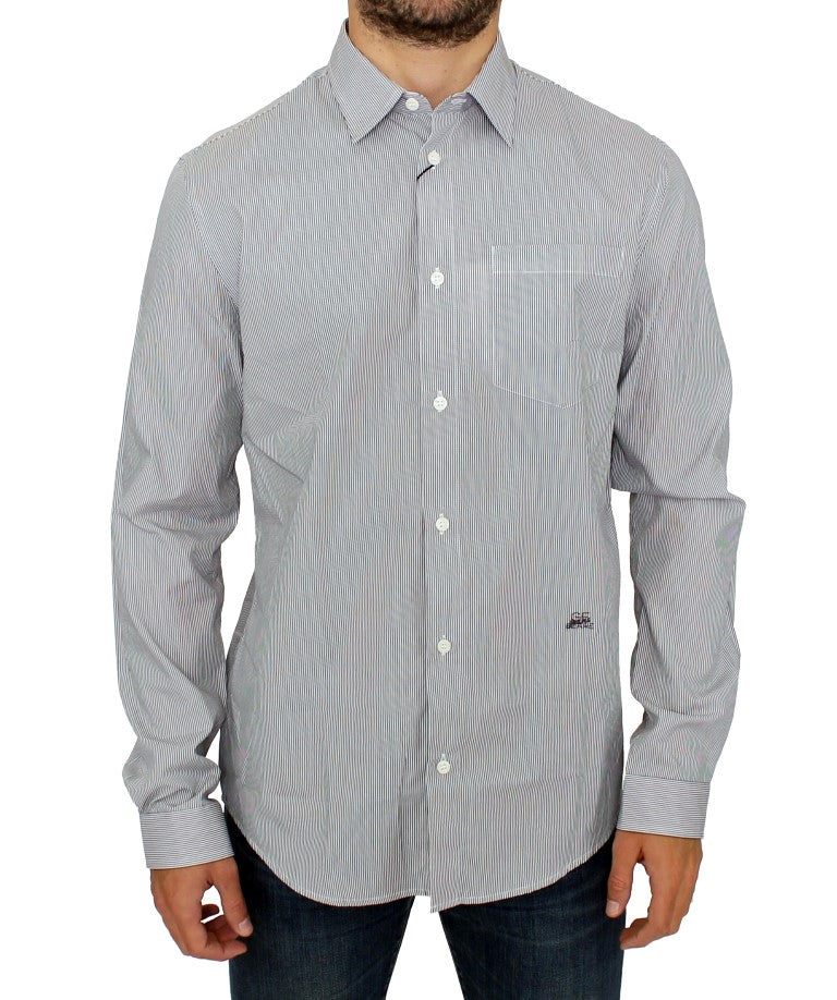 GF Ferre Gray Striped Cotton Casual Shirt