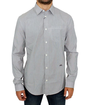 GF Ferre Gray Striped Cotton Casual Shirt