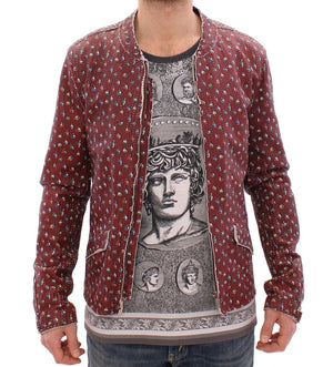 Dolce & Gabbana Bordeaux Leather Boxer Print Jacket Coat