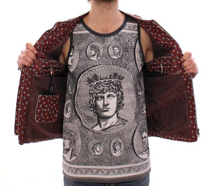 Dolce & Gabbana Bordeaux Leather Boxer Print Jacket Coat