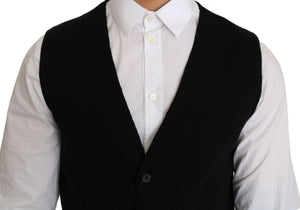 Dolce & Gabbana Black Cotton Dress Woven Waistcoat