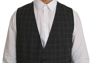 Dolce & Gabbana Gray Wool STAFF Checkered Stretch Vest