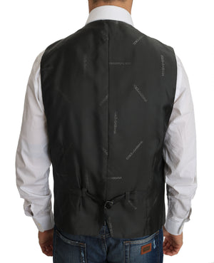 Dolce & Gabbana Gray Wool STAFF Checkered Stretch Vest