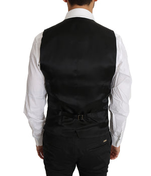 Dolce & Gabbana Black Solid Wool Silk Waistcoat Vest