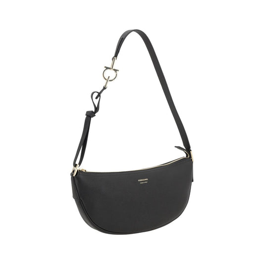 Ferragamo Black Calf Leather Bos Taurus Shoulder Bag